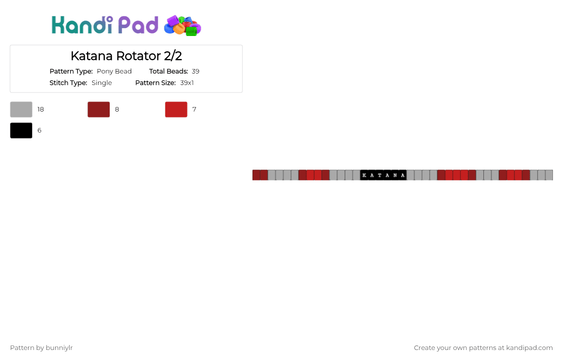 Katana Rotator 2/2 - Pony Bead Pattern by bunniylr on Kandi Pad - beige,red,phighting,grey,gray,roblox,rotator