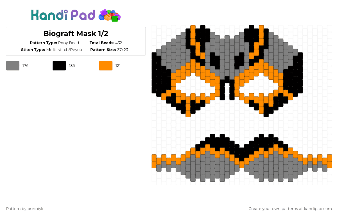 Biograft Mask 1/2 - Pony Bead Pattern by bunniylr on Kandi Pad - gray,orange,phighting,black,grey,roblox,mask