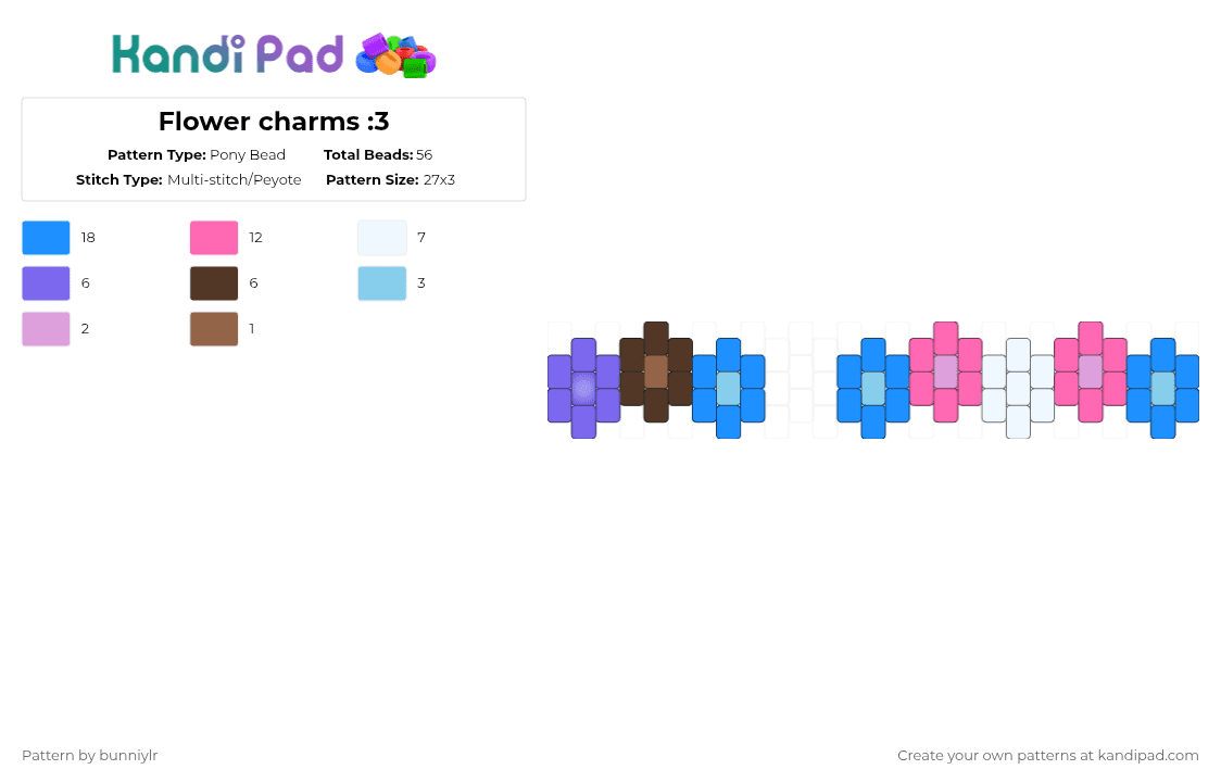Flower charms :3 - Pony Bead Pattern by bunniylr on Kandi Pad - light blue,pink,brown,blue,purple,white,trans,androsexual,pride