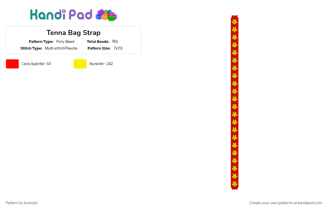 Tenna Bag Strap - Pony Bead Pattern by bunniylr on Kandi Pad - bag, deltarune, deltarune chapter 3, red, star, yellow