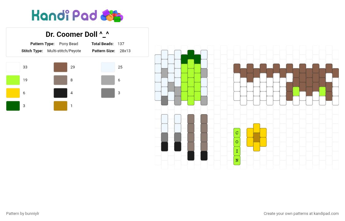 Dr. Coomer Doll ^_^ - Pony Bead Pattern by bunniylr on Kandi Pad - white,green,tan,hlvrai,halflife,half life,doll,brown