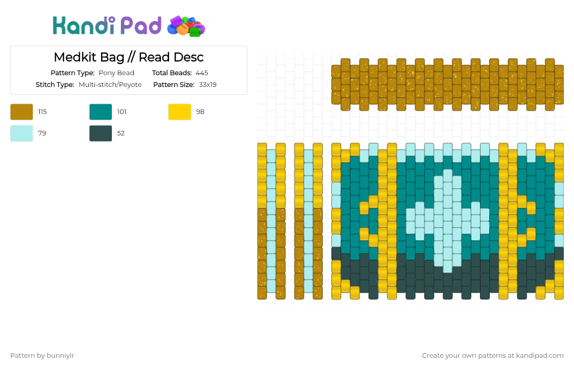 Medkit Bag // Read Desc - Pony Bead Pattern by bunniylr on Kandi Pad - yellow,teal,gold,blue,phighting,medkit,roblox,bag