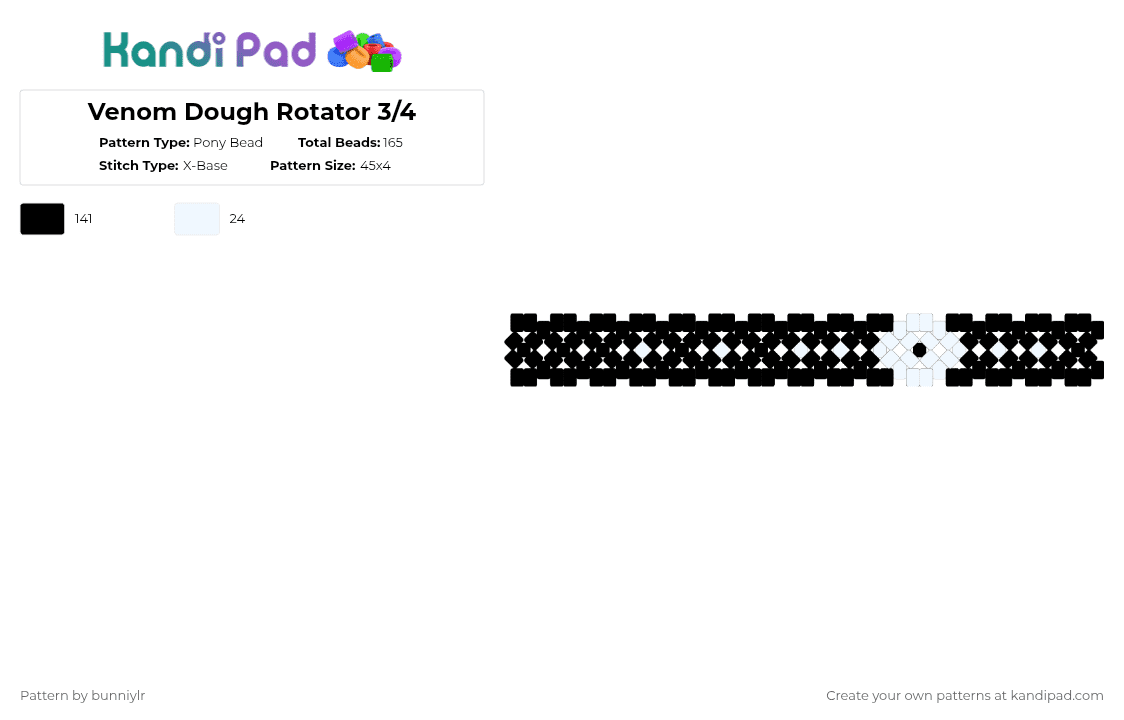 Venom Dough Rotator 3/4 - Pony Bead Pattern by bunniylr on Kandi Pad - black,crk,white,cookie run kingdom,cookie run