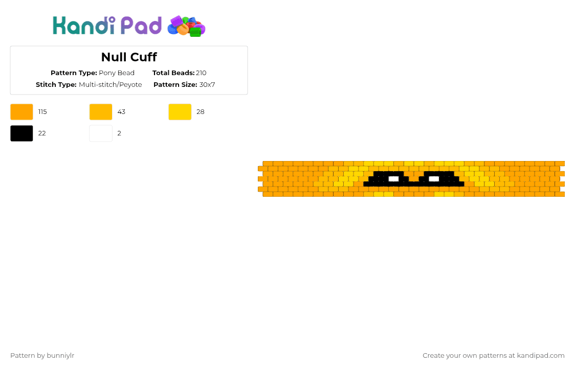 Null Cuff - Pony Bead Pattern by bunniylr on Kandi Pad - orange,cuff,regretevator,roblox,black,yellow