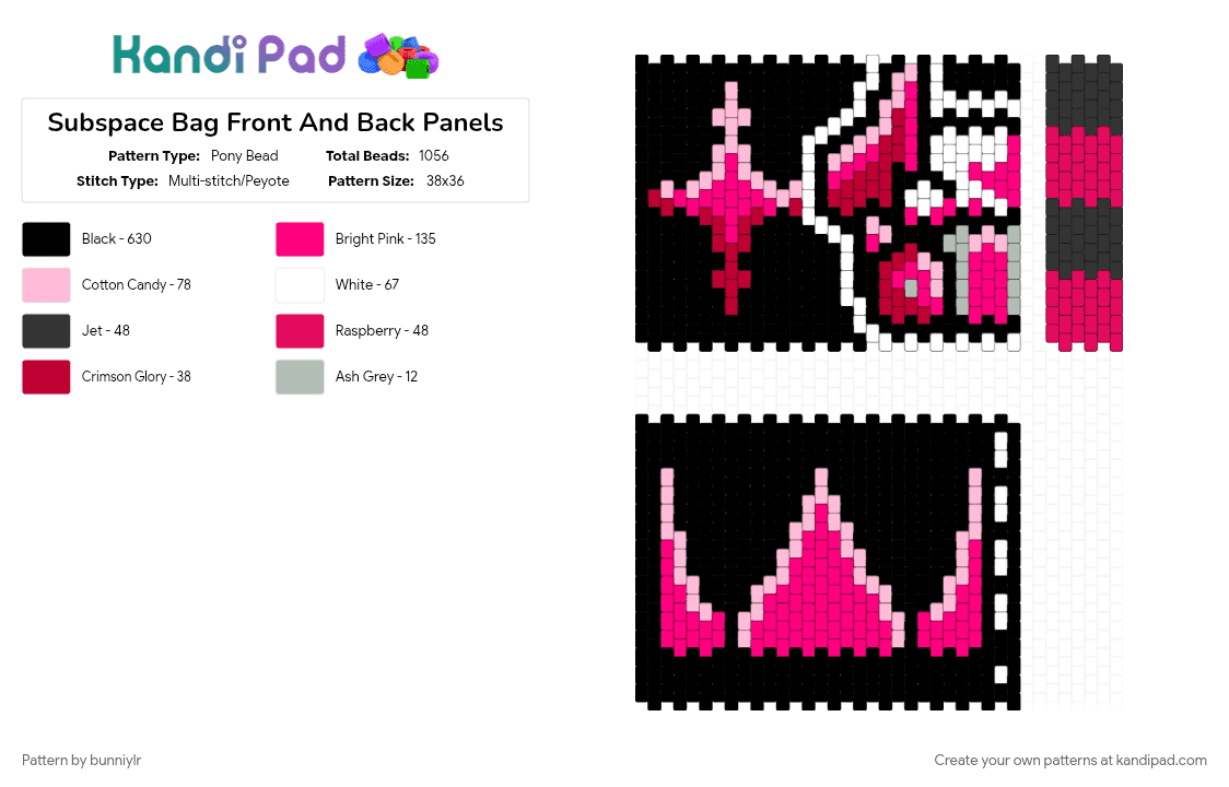 Subspace Bag Front / Back Panels And Side(s) - Pony Bead Pattern by bunniylr on Kandi Pad - bag, big project, black, phighting, pink, white