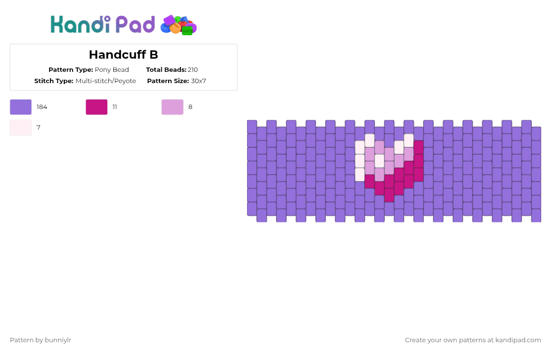 Handcuff B - Pony Bead Pattern by bunniylr on Kandi Pad - pink, purple