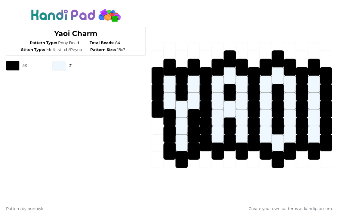 Yaoi Charm - Pony Bead Pattern by bunniylr on Kandi Pad - black,white,yaoi,charm