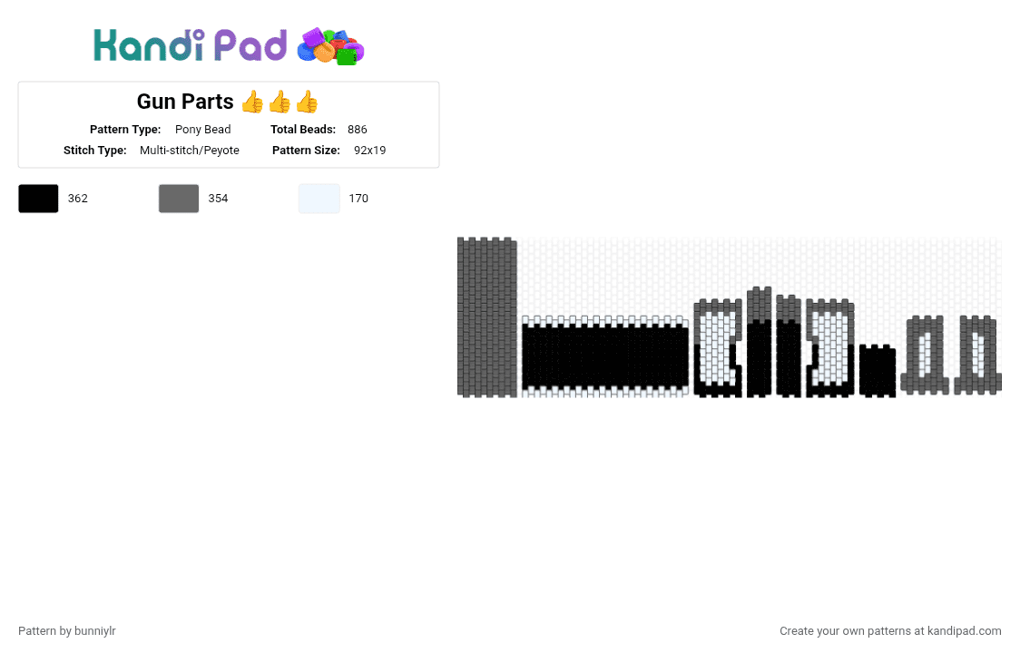 Gun Parts 👍👍👍 - Pony Bead Pattern by bunniylr on Kandi Pad - gray, white