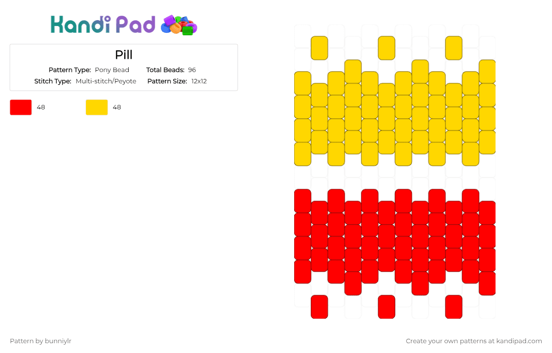 Pill - Pony Bead Pattern by bunniylr on Kandi Pad - red,yellow