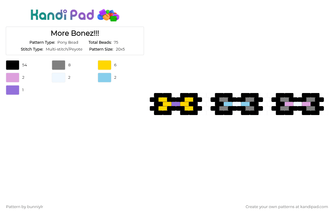 More Bonez!!! - Pony Bead Pattern by bunniylr on Kandi Pad - black,gray,yellow,bones,pride,demiboy,demigirl,intersex
