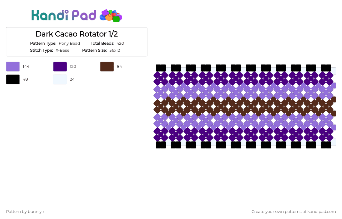 Dark Cacao Rotator 1/3 - Pony Bead Pattern by bunniylr on Kandi Pad - purple,crk,cookie run,black,white,brown,cookie run kingdom