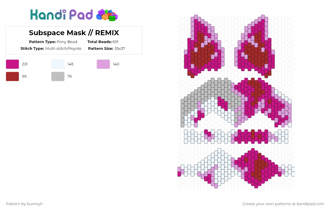 Subspace Mask // REMIX - Pony Bead Pattern by bunniylr on Kandi Pad - pink,phighting,subspace,roblox,white,mask