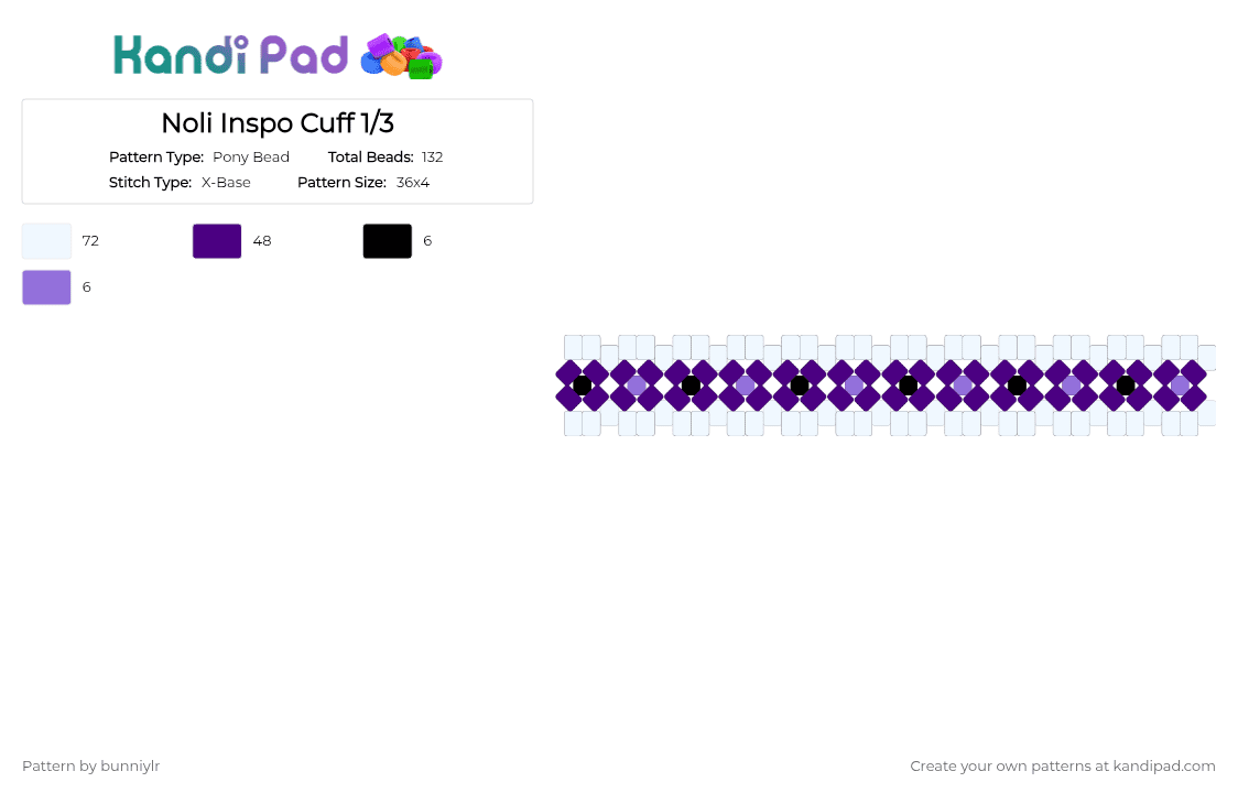 Noli Inspo Cuff 1/3 - Pony Bead Pattern by bunniylr on Kandi Pad - white,purple,rotator,light purple,dark purple,black