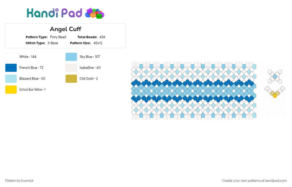 Angel Cuff + Bumpers (Layered) - Pony Bead Pattern by bunniylr on Kandi Pad - blue, light blue