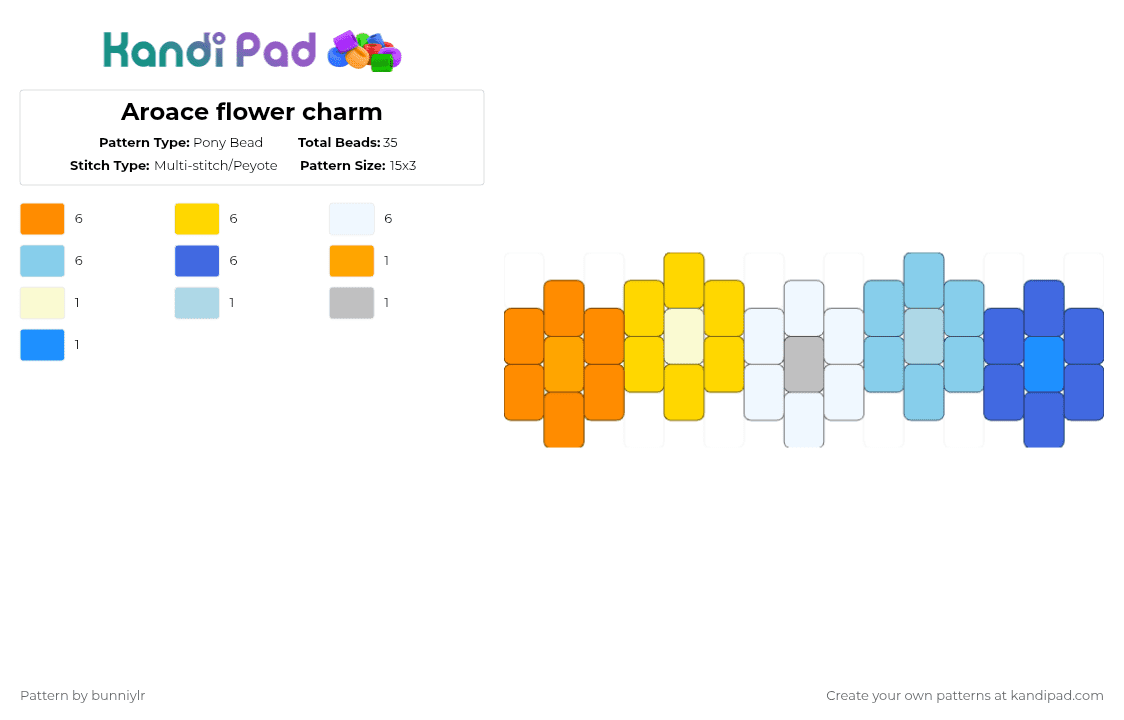 Aroace flower charm - Pony Bead Pattern by bunniylr on Kandi Pad - orange,yellow,light blue,blue,pride,aro,ace,aroace,white