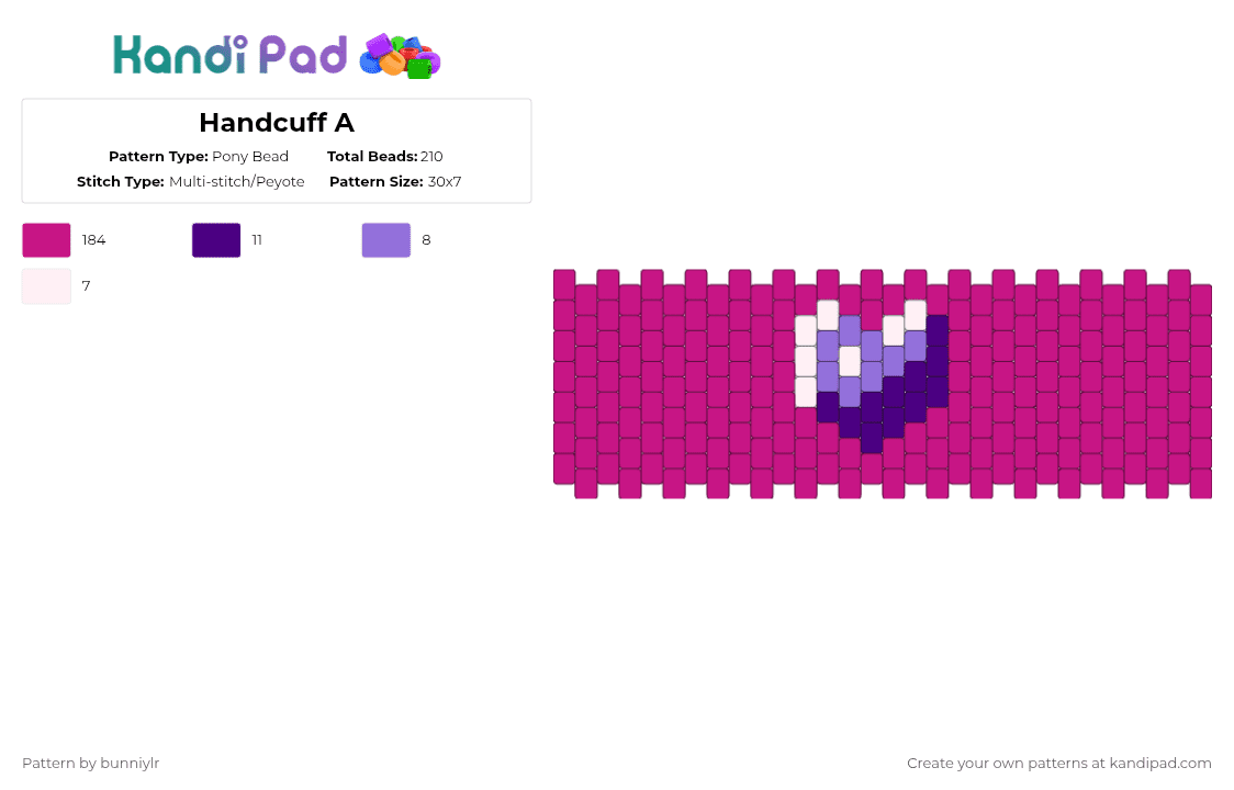 Handcuff A - Pony Bead Pattern by bunniylr on Kandi Pad - blue, pink