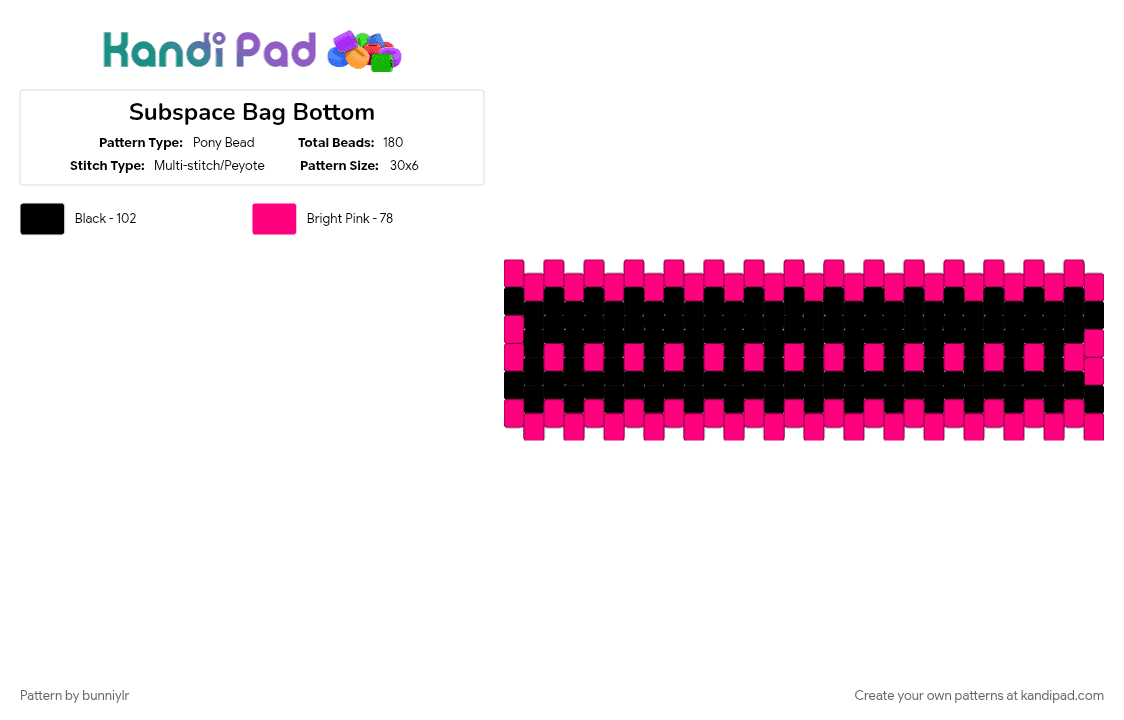 Subspace Bag Bottom - Pony Bead Pattern by bunniylr on Kandi Pad - black, pink