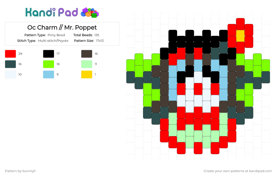 Oc Charm // Mr. Poppet - Pony Bead Pattern by bunniylr on Kandi Pad - brown,red,gray,green
