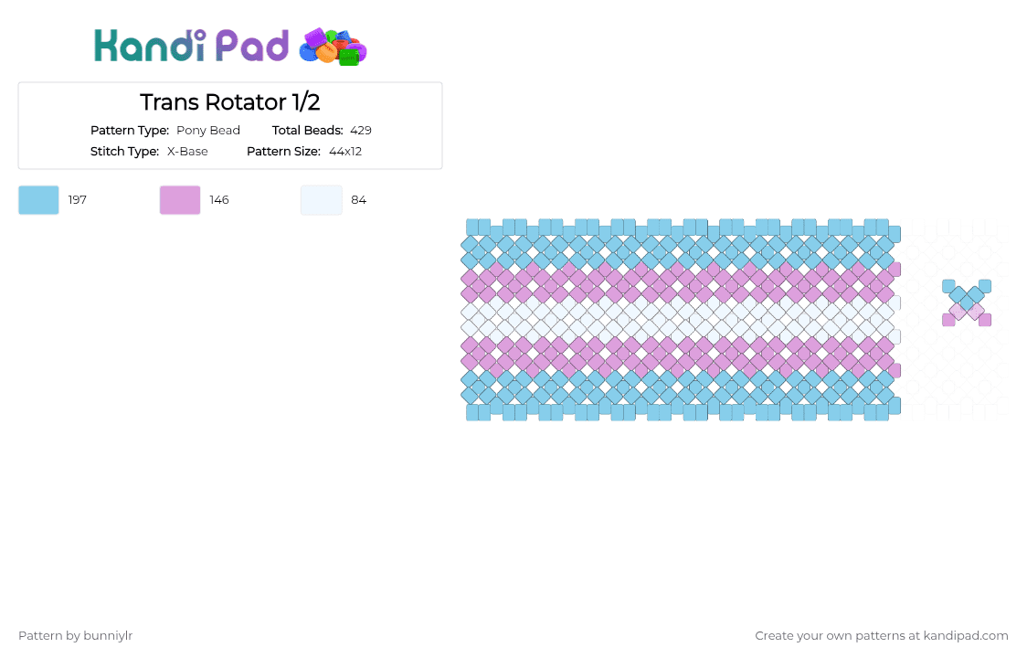 Trans Rotator 1/2 - Pony Bead Pattern by bunniylr on Kandi Pad - light blue,pink