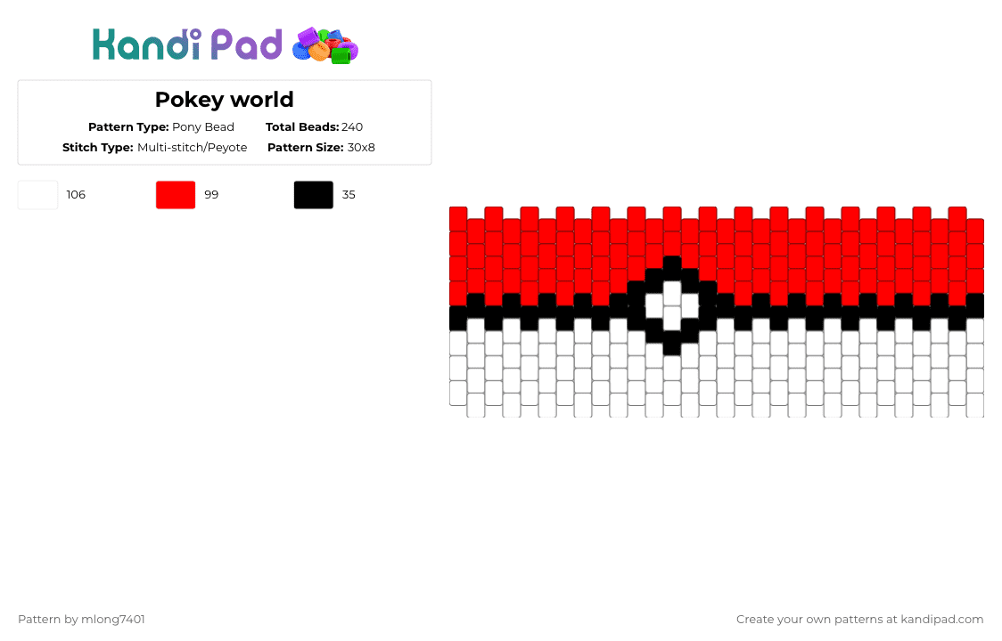 Pokey world - Pony Bead Pattern by mlong7401 on Kandi Pad - red,white