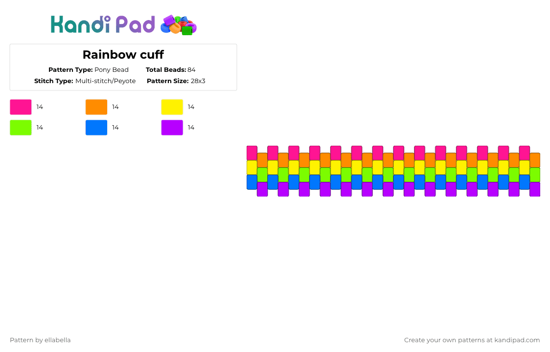 Rainbow cuff Pony Bead Pattern - Kandi Pad | Kandi Patterns, Fuse Bead ...