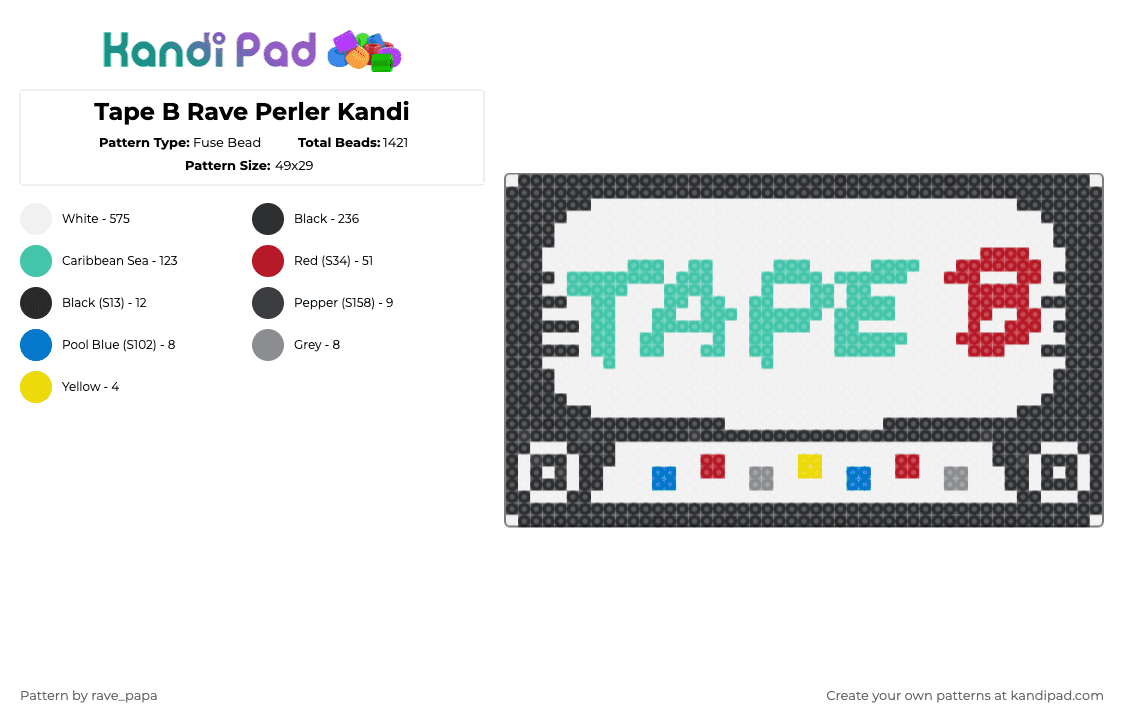 Tape B Rave Perler Kandi Fuse Bead Pattern - Kandi Pad | Kandi Patterns ...