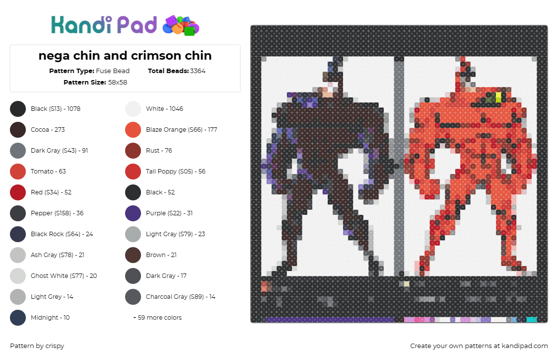 nega chin and crimson chin - Fuse Bead Pattern by crispy on Kandi Pad - crimson chin,nega chin,fairly oddparents,superhero,showdown,vibrant,bold,create,