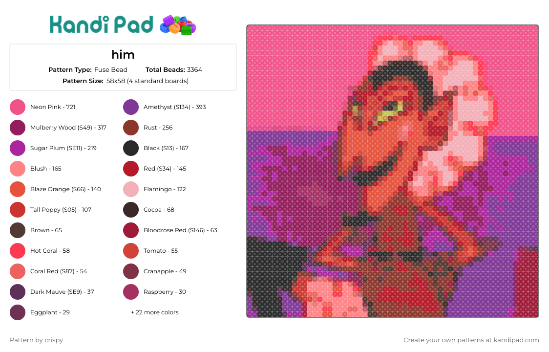 him - Fuse Bead Pattern by crispy on Kandi Pad - him,powerpuff girls,demon,cartoon network,nostalgic,animation,unique,classic,red