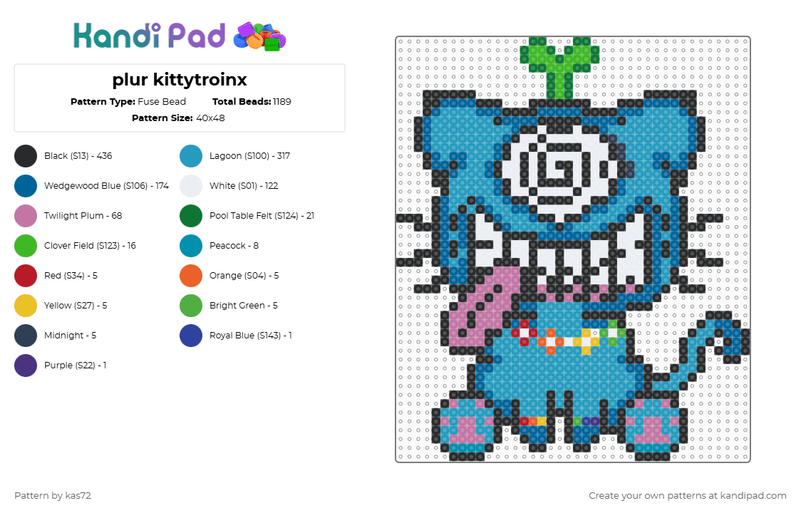 plur kittytroinx - Fuse Bead Pattern by kas72 on Kandi Pad - subtronics,music,pink,light blue,blue