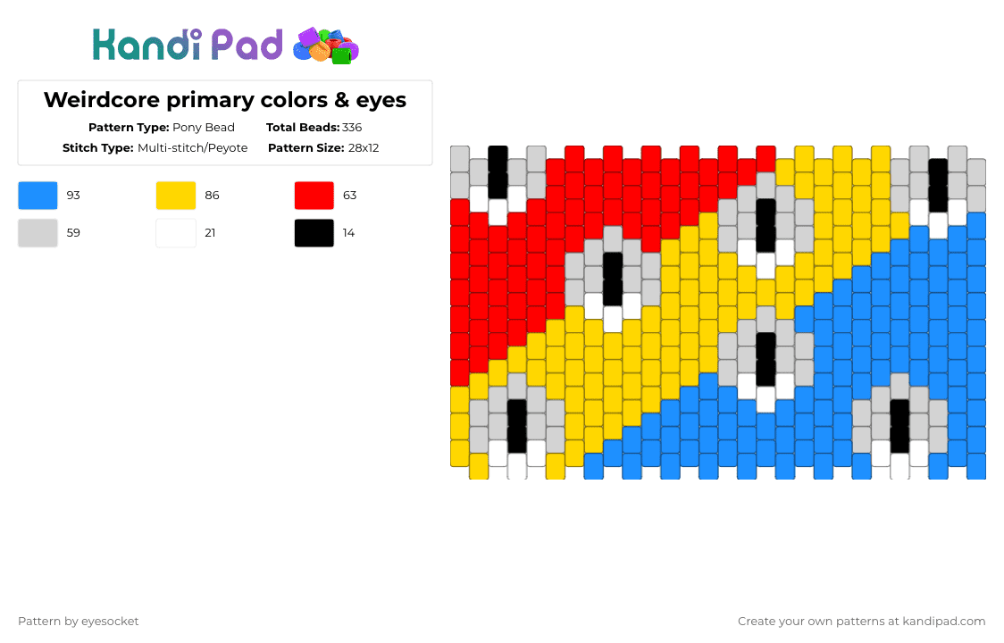 Weirdcore primary colors & eyes - Pony Bead Pattern by eyesocket on Kandi Pad - yellow,light blue