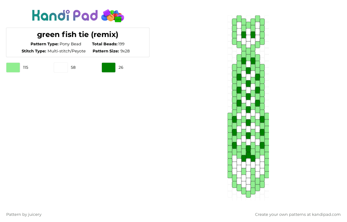 green fish tie (remix) - Pony Bead Pattern by juicery on Kandi Pad - teal,fish,tie,green