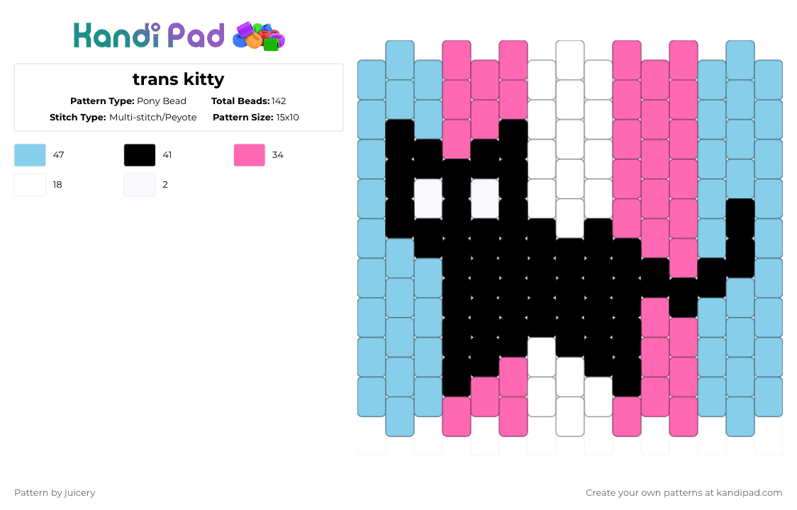 trans kitty - Pony Bead Pattern by juicery on Kandi Pad - light blue,pink,trans,cat,pride flag