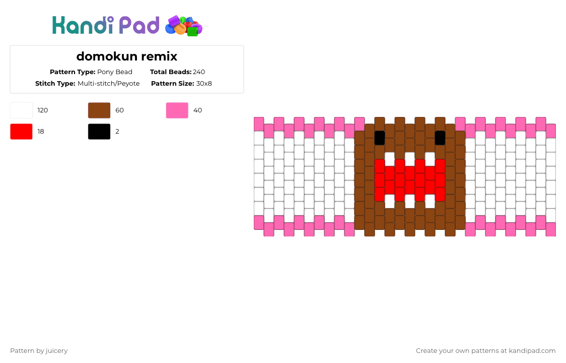 domokun remix - Pony Bead Pattern by juicery on Kandi Pad - pink,red,domo