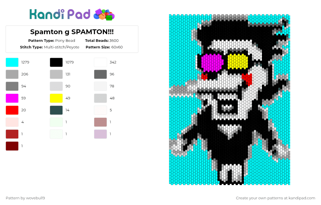 Spamton g SPAMTON!!! - Pony Bead Pattern by wovenbull9 on Kandi Pad - light blue,beige,deltarune,spamton,kris,tenna,undertale
