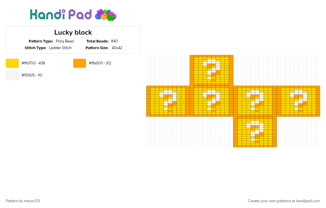 Lucky block - Pony Bead Pattern by classic_rutanyafan88 on Kandi Pad - lucky block, minecraft, orange, yellow