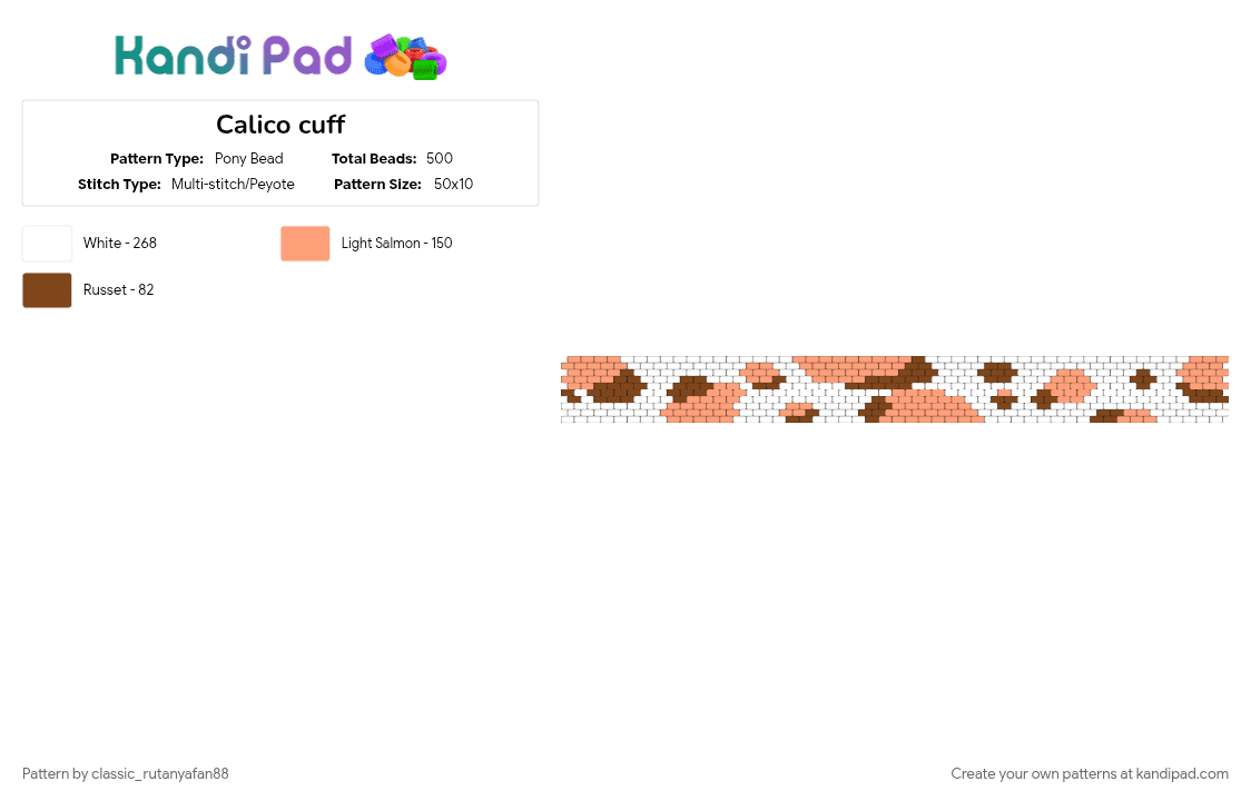 Calico cuff - Pony Bead Pattern by classic_rutanyafan88 on Kandi Pad - brown, calico, calico cat, cat, cotddots, feline, orange