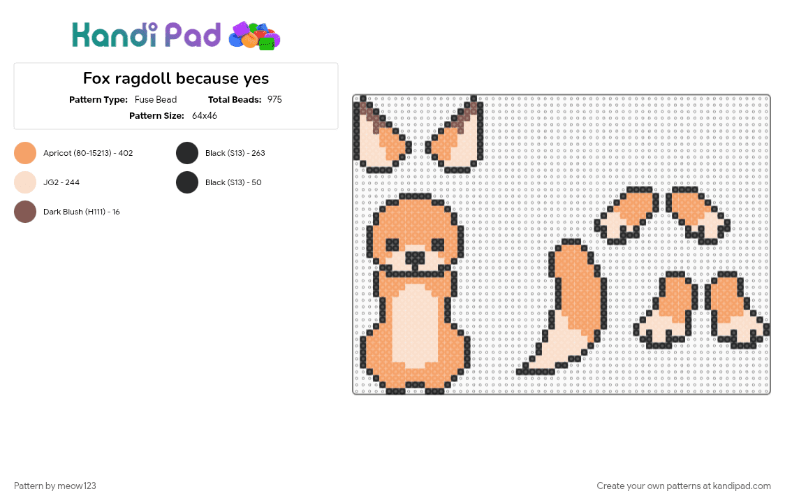 Fox ragdoll because yes - Fuse Bead Pattern by meow123 on Kandi Pad - beige, orange