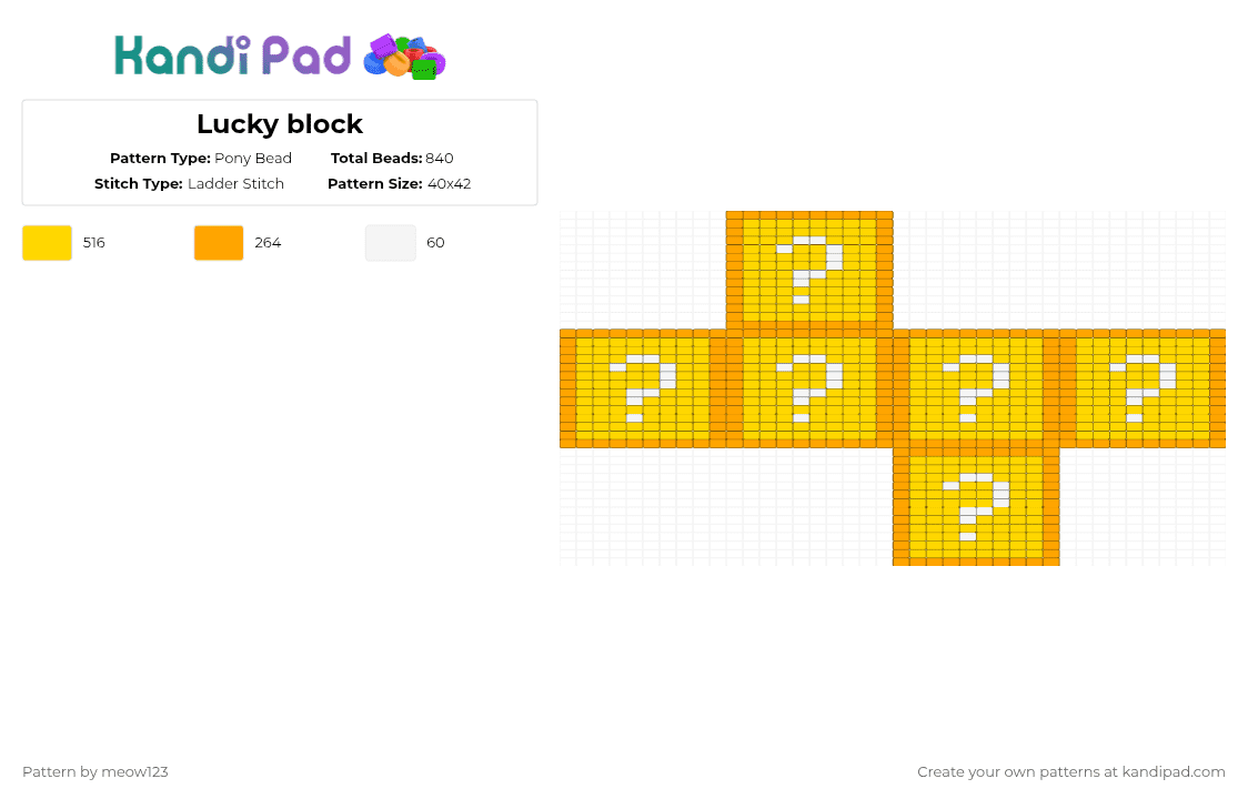 Lucky block - Pony Bead Pattern by meow123 on Kandi Pad - orange,yellow,minecraft,lucky block