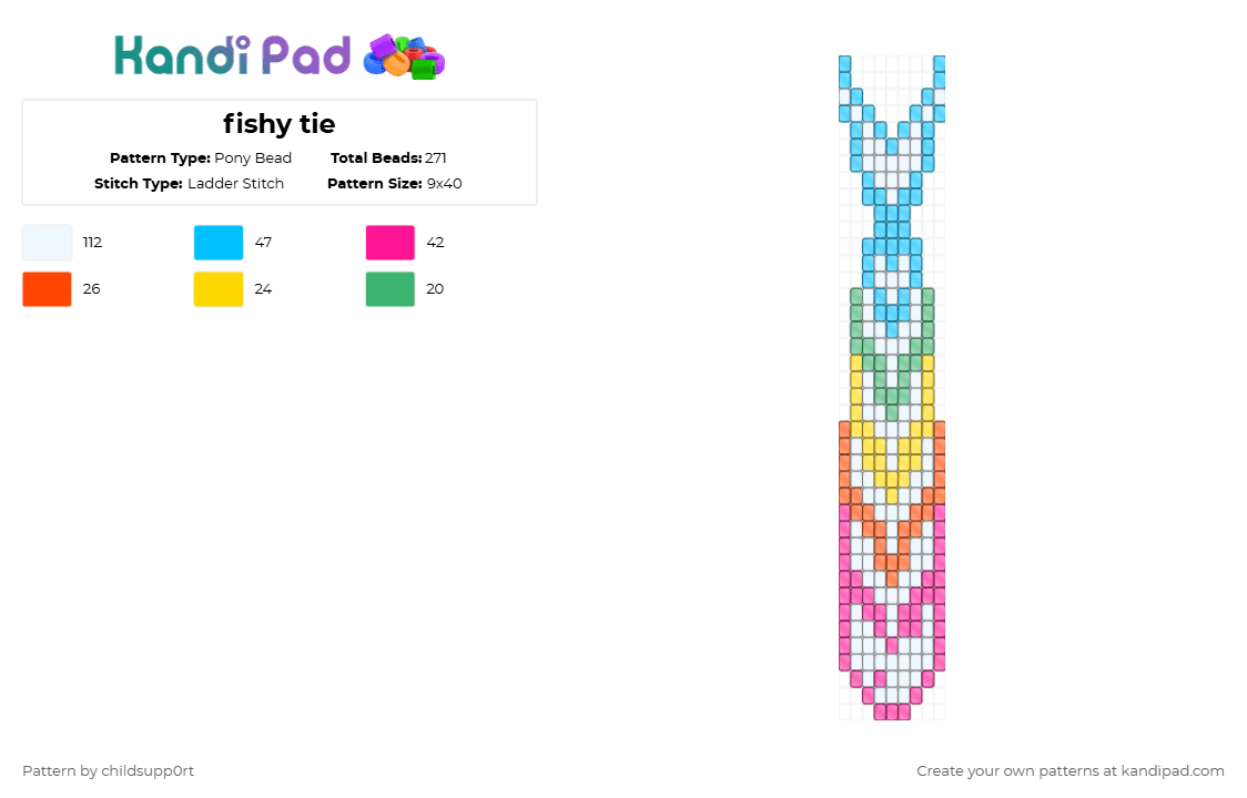 fishy tie - Pony Bead Pattern by childsupp0rt on Kandi Pad - light blue,pink