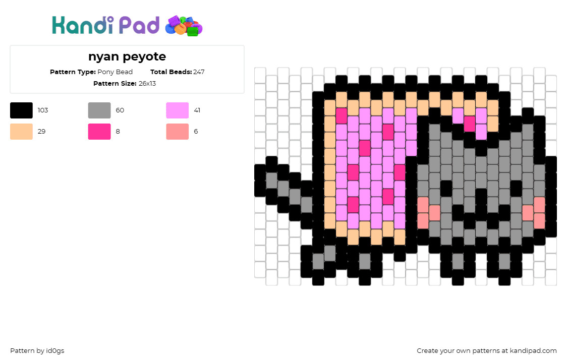 nyan peyote - Pony Bead Pattern by id0gs on Kandi Pad - nyan cat,poptart,meme,character,cute,gray,pink