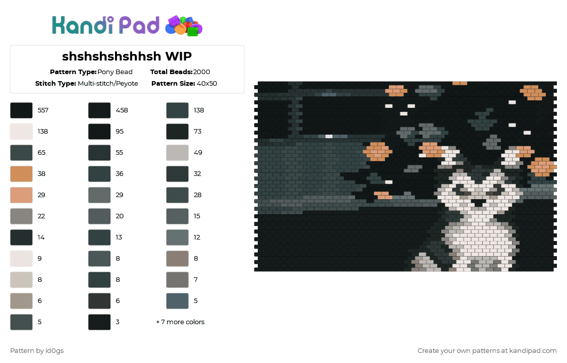 shshshshshhsh WIP - Pony Bead Pattern by id0gs on Kandi Pad - black,pink,beige,gray