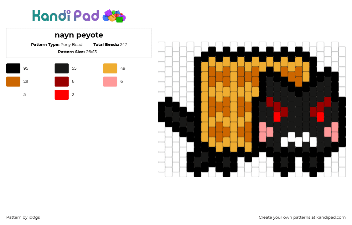 nayn peyote - Pony Bead Pattern by id0gs on Kandi Pad - nyan cat,waffle,meme,character,evil,demon,black,orange