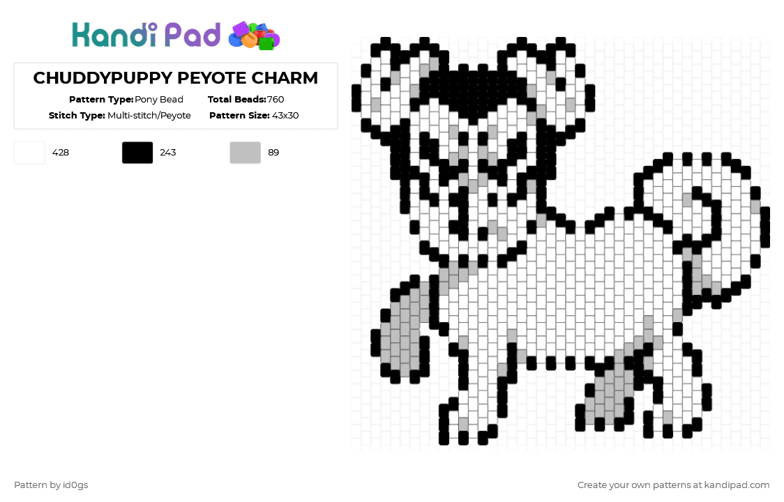 CHUDDYPUPPY PEYOTE CHARM - Pony Bead Pattern by id0gs on Kandi Pad - white