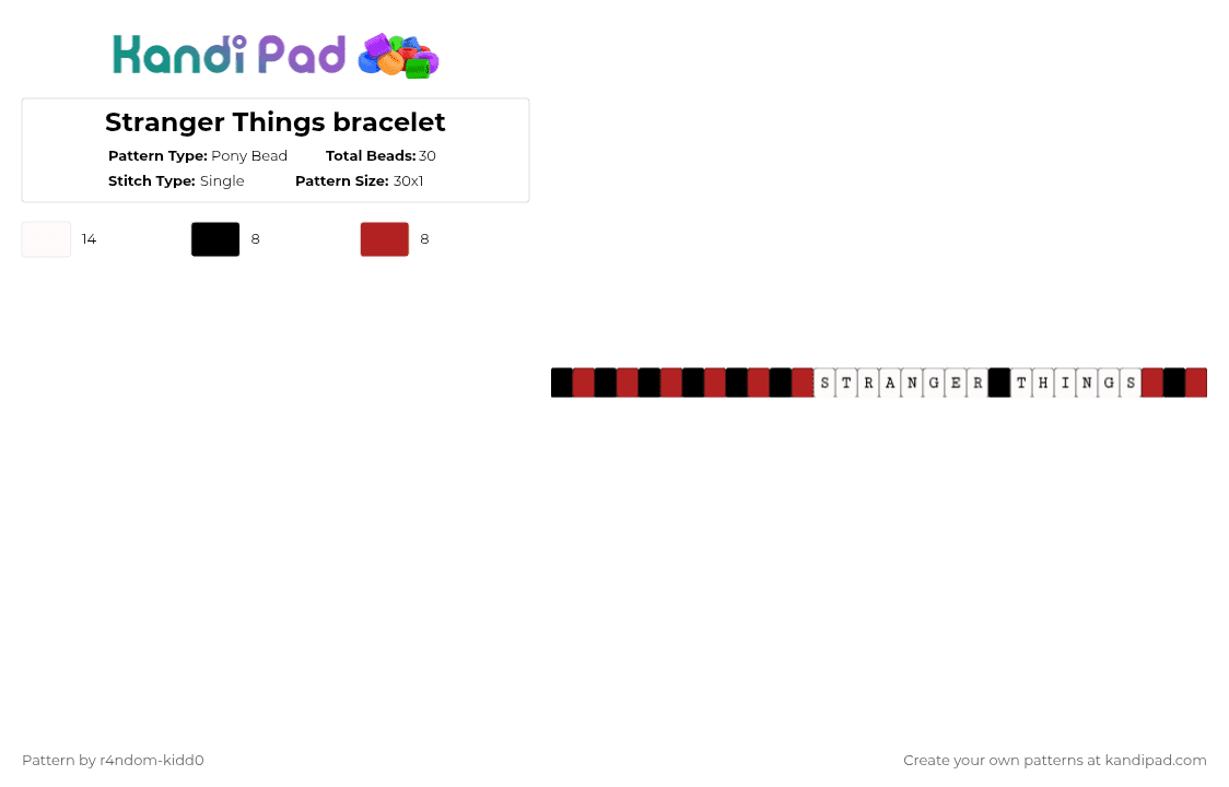 Stranger Things bracelet - Pony Bead Pattern by r4ndom-kidd0 on Kandi Pad - red,white,stranger things