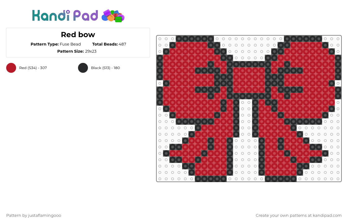 Red bow - Fuse Bead Pattern by justaflamingooo on Kandi Pad - black,red
