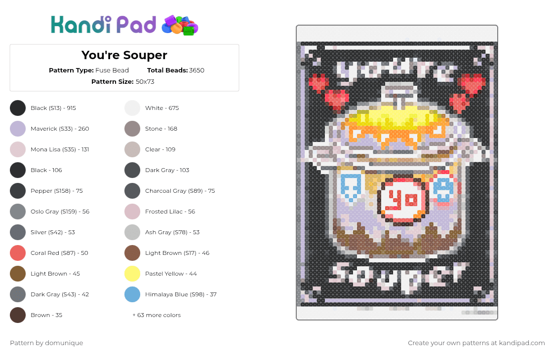 You\'re Souper - Fuse Bead Pattern by domunique on Kandi Pad - beige, colorful, food, gray, palia, pink, soup, tan, video games
