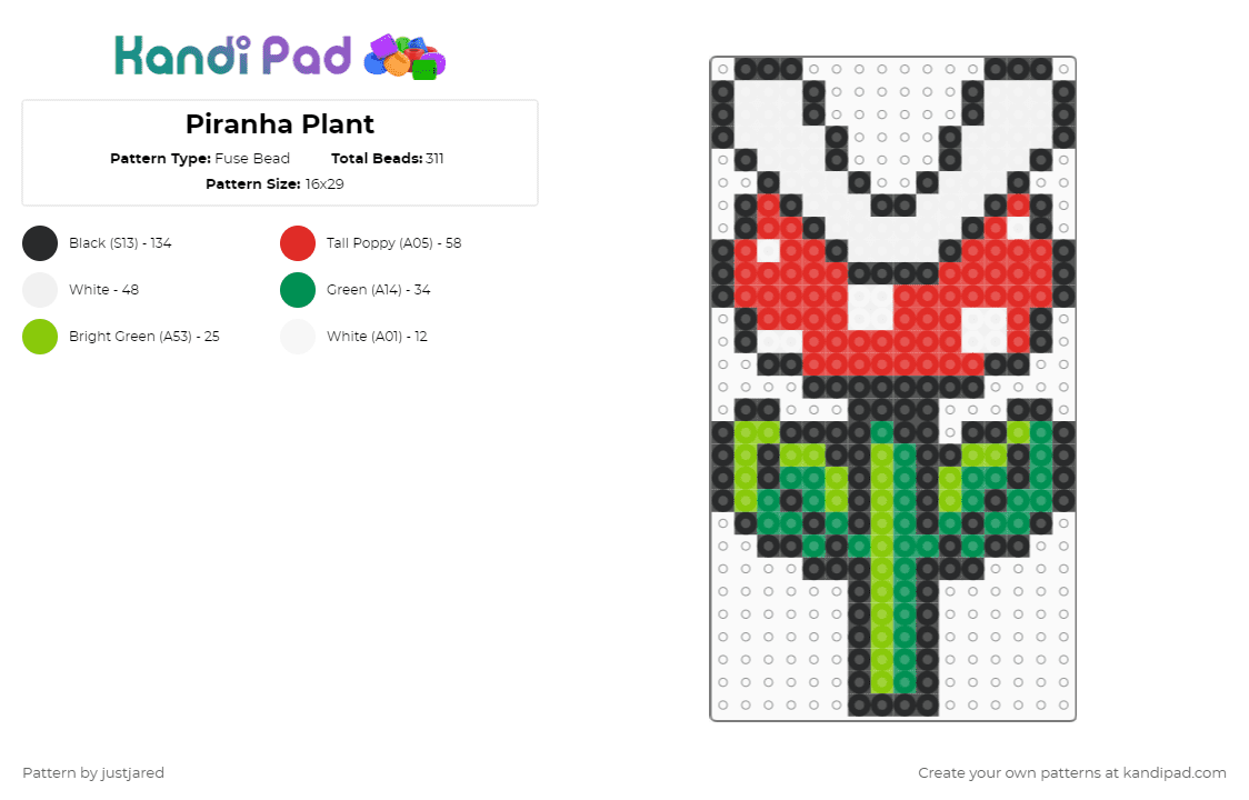 Piranha Plant - Fuse Bead Pattern by justjared on Kandi Pad - red,green,mario,piranha