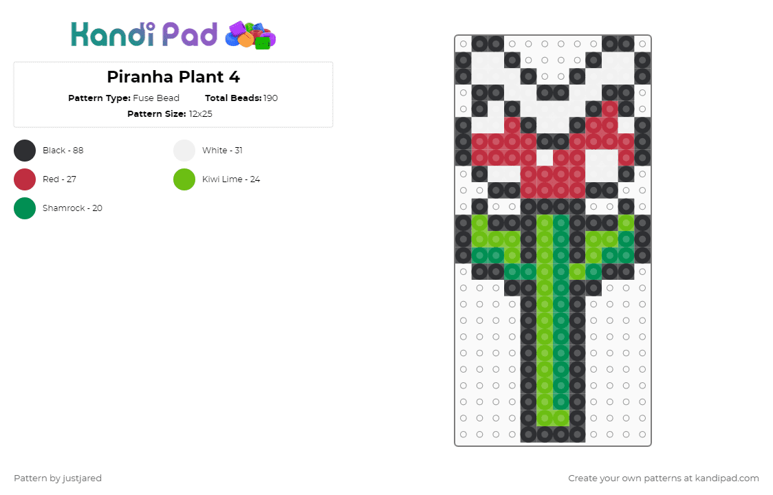 Piranha Plant 4 - Fuse Bead Pattern by justjared on Kandi Pad - red,green