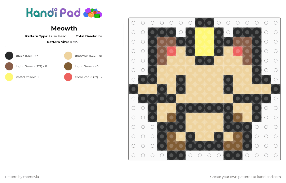 Meowth - Fuse Bead Pattern by momovia on Kandi Pad - beige
