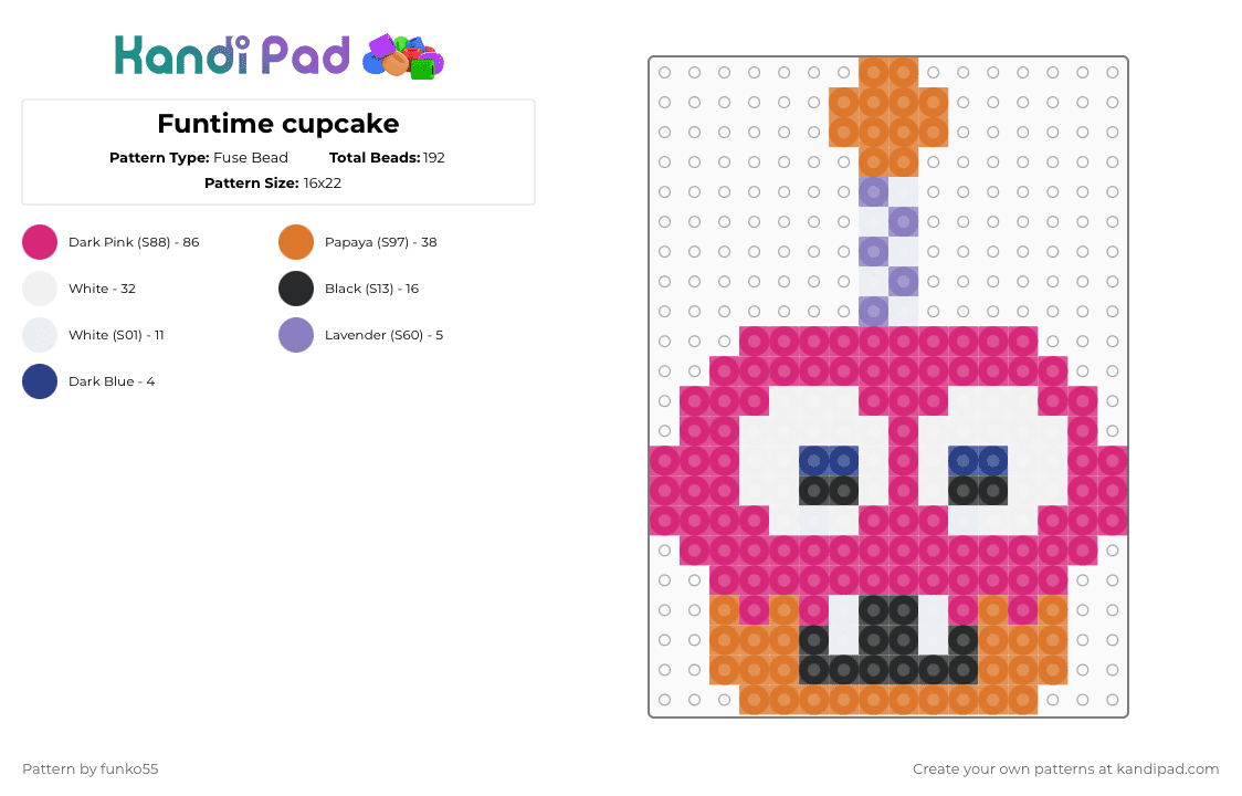 Funtime cupcake - Fuse Bead Pattern by funko55 on Kandi Pad - pink,fnaf,cupcake fnaf,funtime fnaf